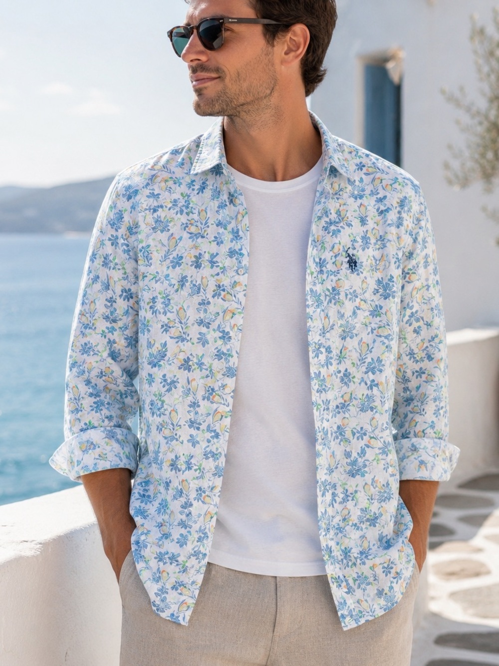 U.S. Polo Assn. Light Blue Floral Shirt Jacket